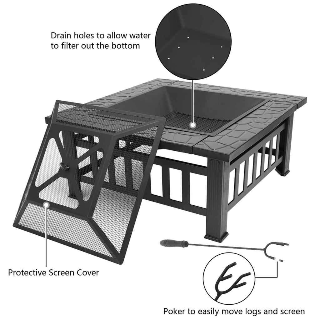 32 Inch Black Metal Wood Burning Fire Pit R2213
