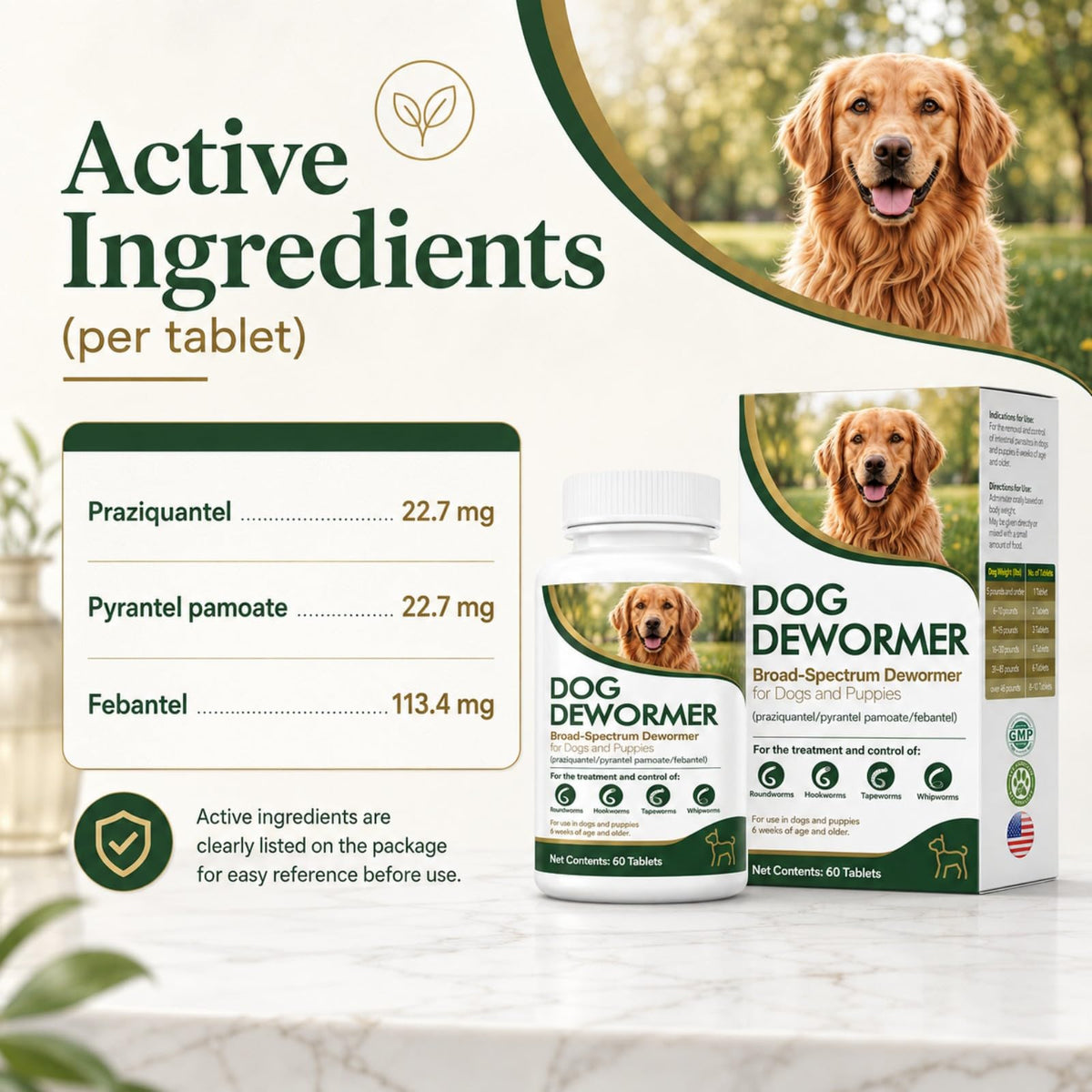 Dewormer for Dogs, 60 Tablets L41315