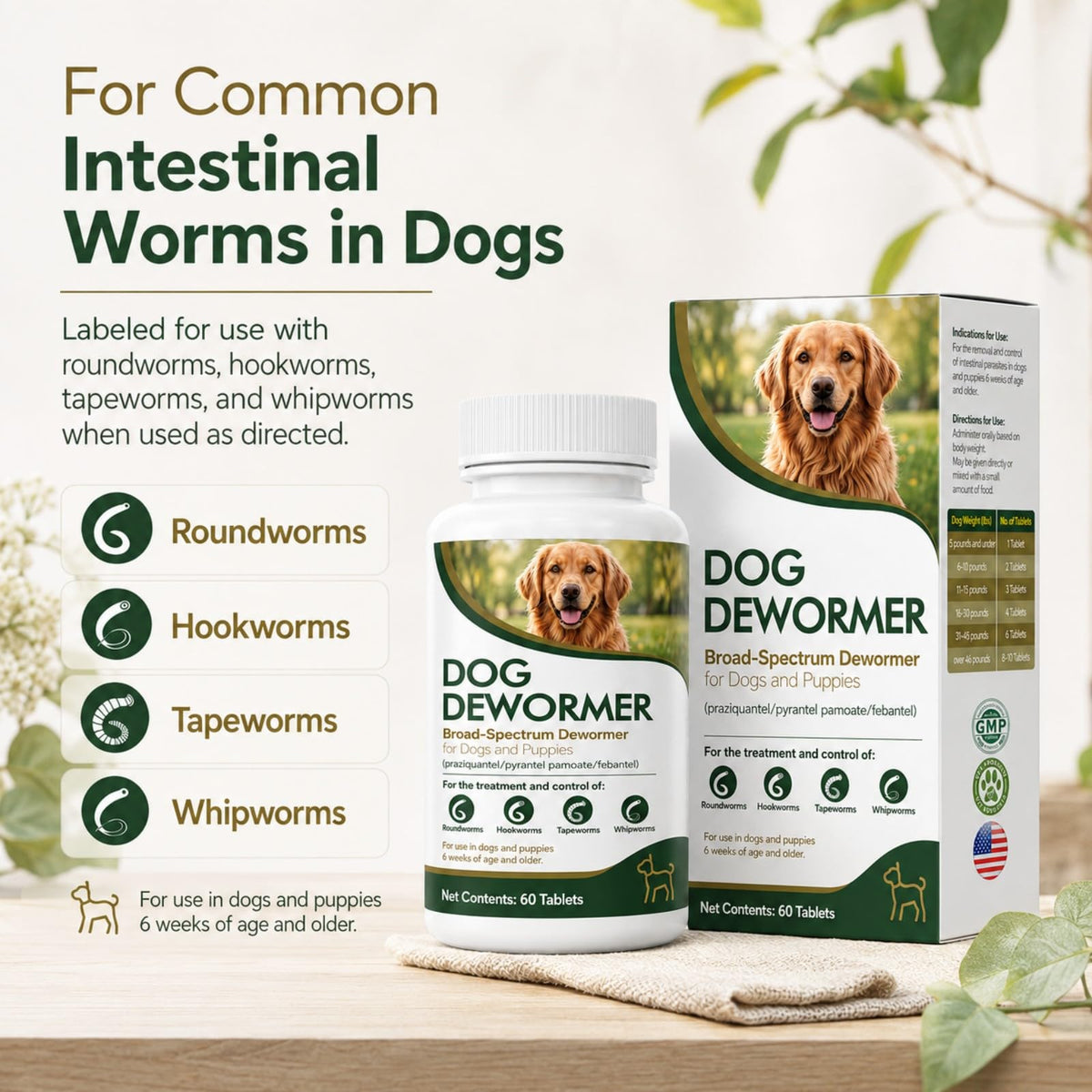 Dewormer for Dogs, 60 Tablets L41315