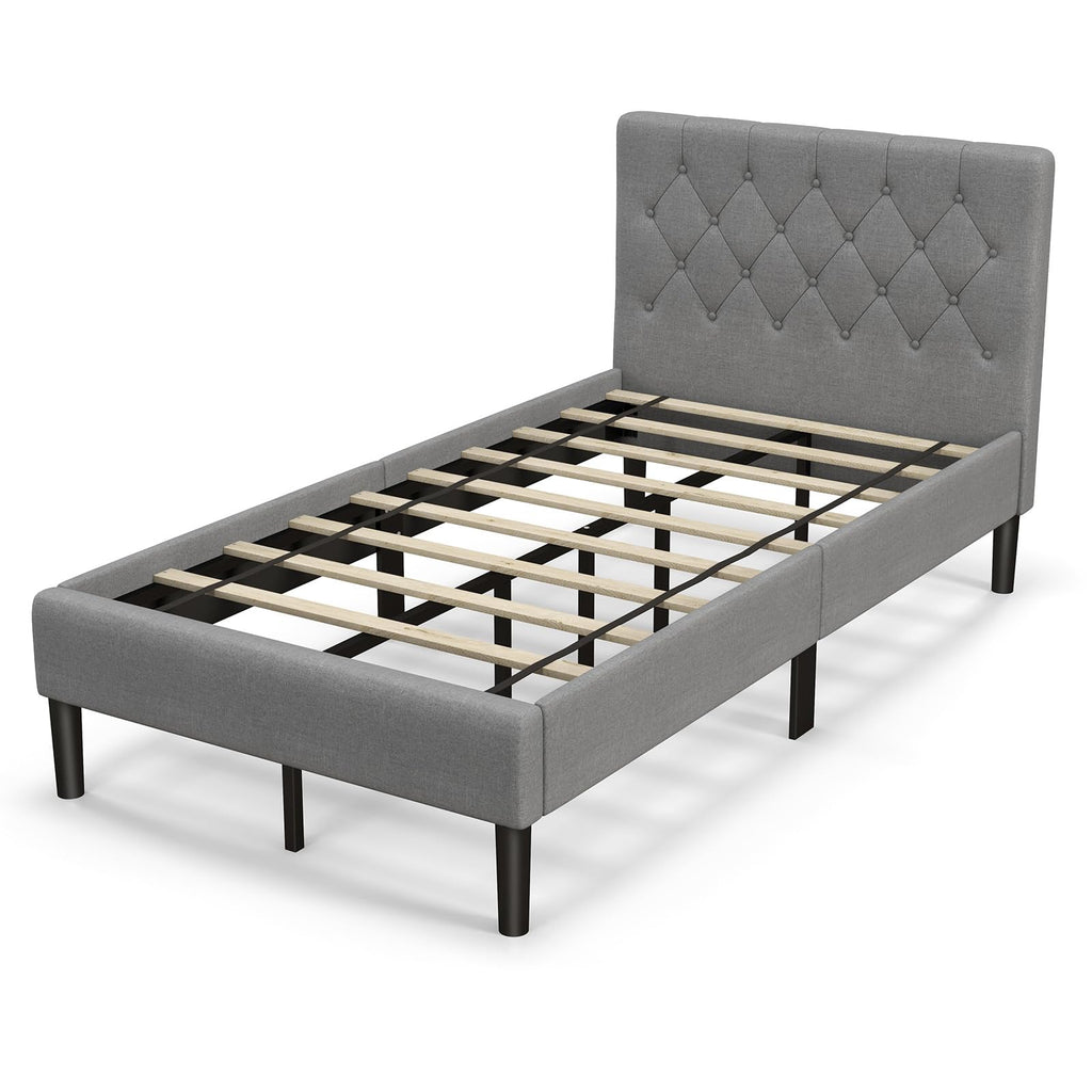 Grey Twin Upholstered Platform Bed with Headboard S181