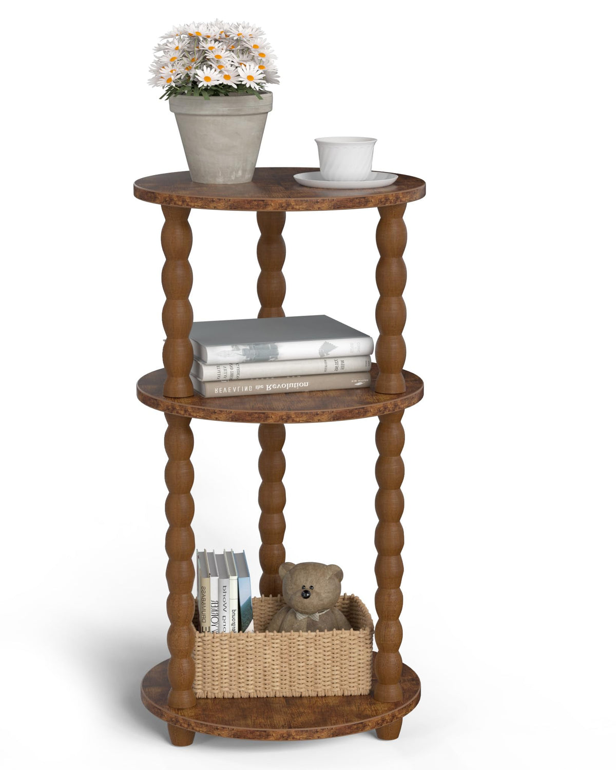 3 Tier Round Side Table with Spindle Wood Legs T346419