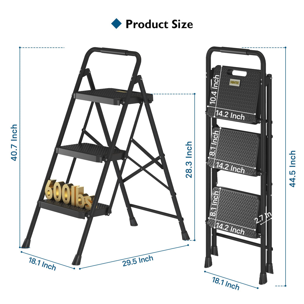 Folding Step Stool 600lbs Max Load Capacity Black T2555
