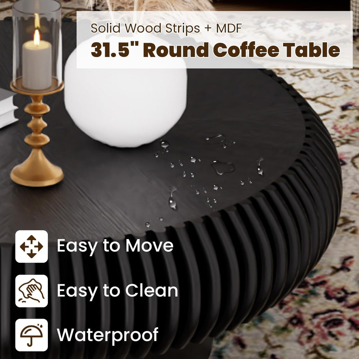 31.5" Black Drum Coffee Table F485501