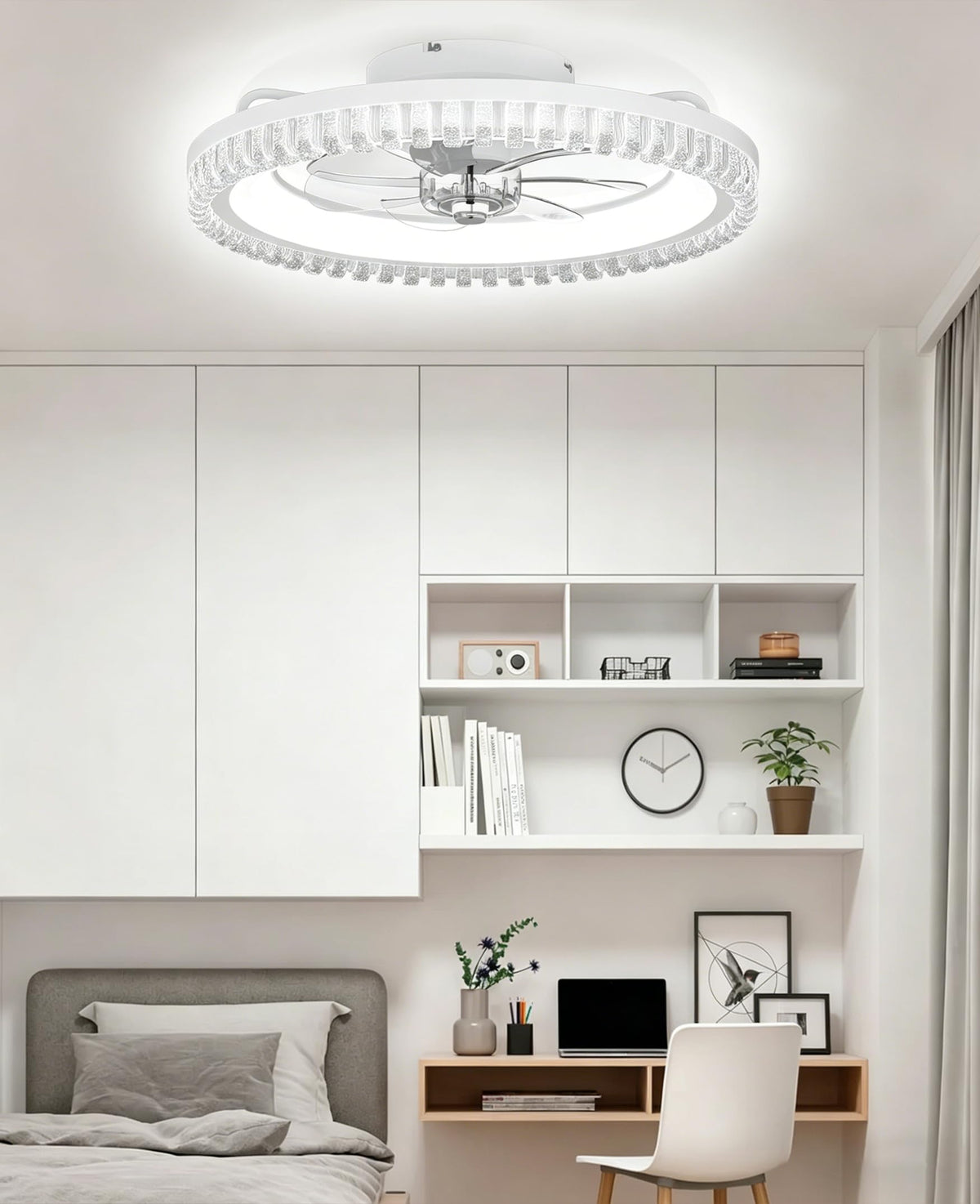 20" White Flush Mount Ceiling Fan with Light C6962