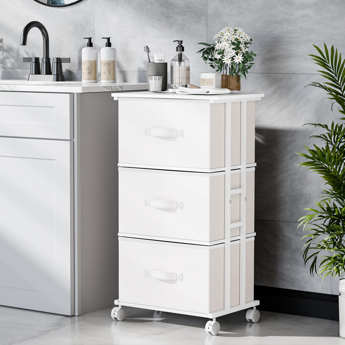 White 3 Drawer Fabric Dresser M741749