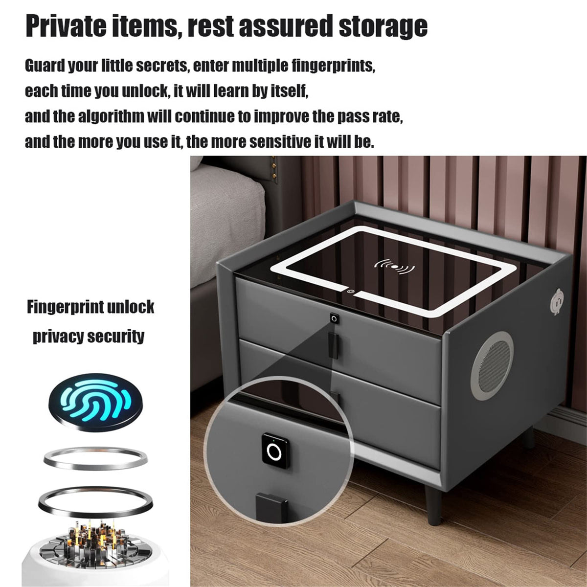 White 3 Drawer Nightstand with Wireless Charging and LED Lights L52117