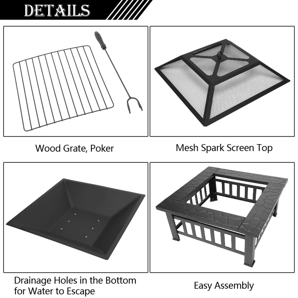 32 Inch Black Metal Wood Burning Fire Pit R2213
