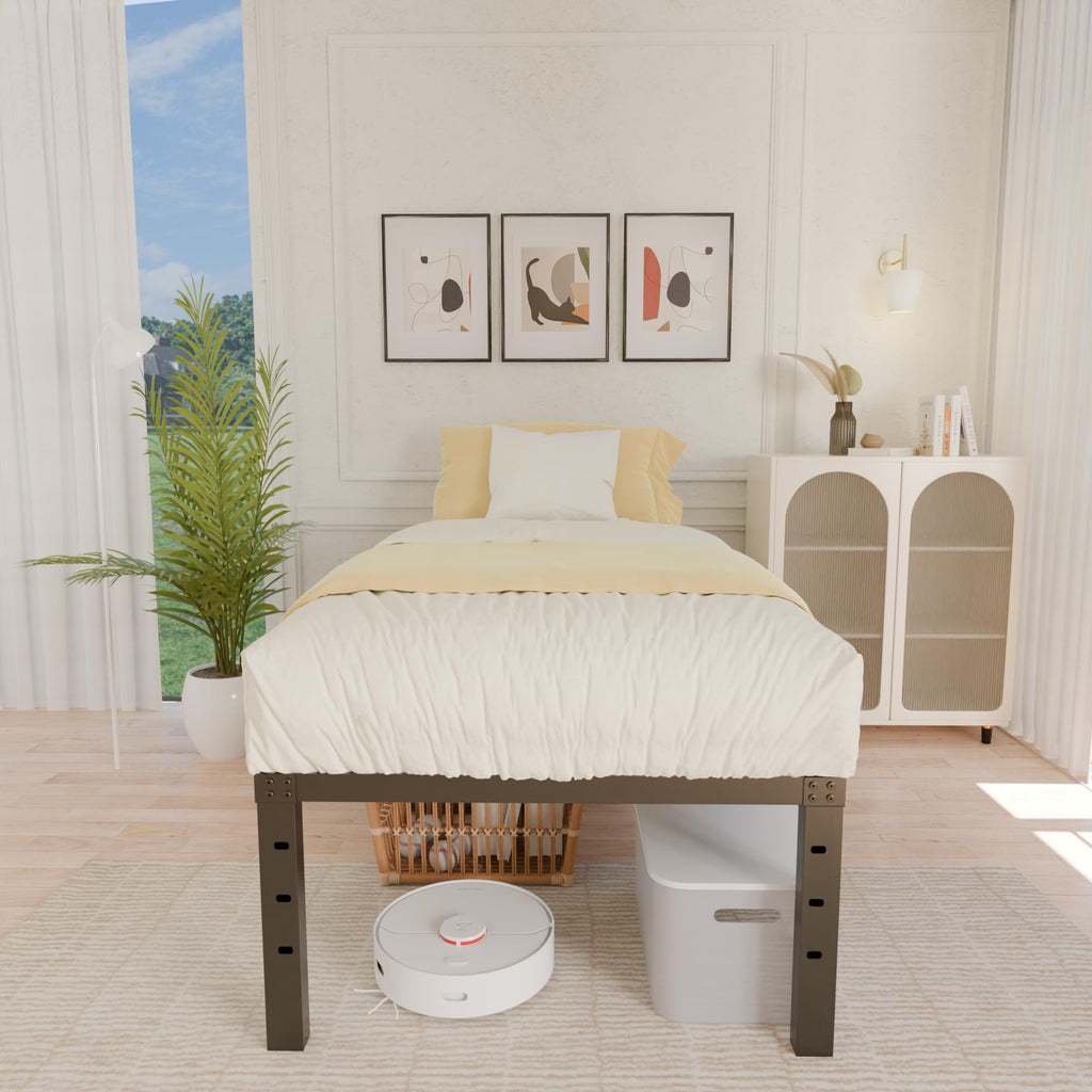 18 Inch Metal Twin Bed Frame Heavy Duty Noise Free P9395