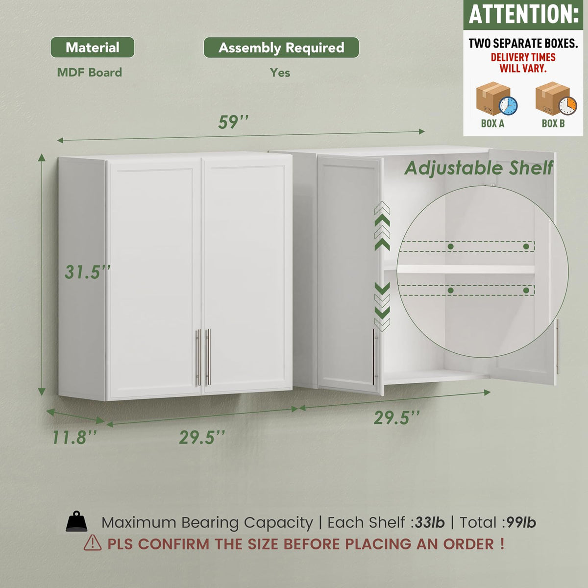White Wall Cabinet with Adjustable Shelf I8542