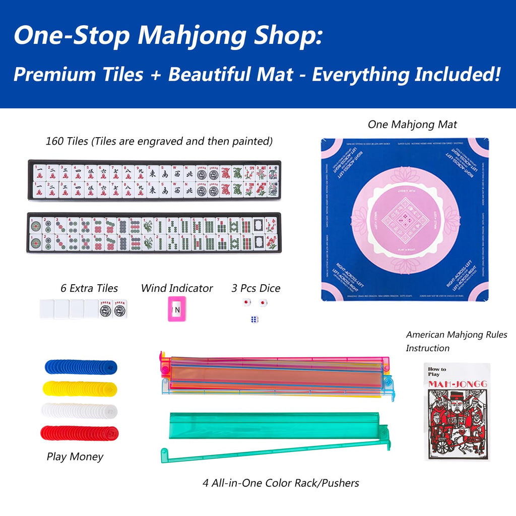 American Mahjong Tile Set with 166 Tiles, 4 Racks & Travel Bag J7854