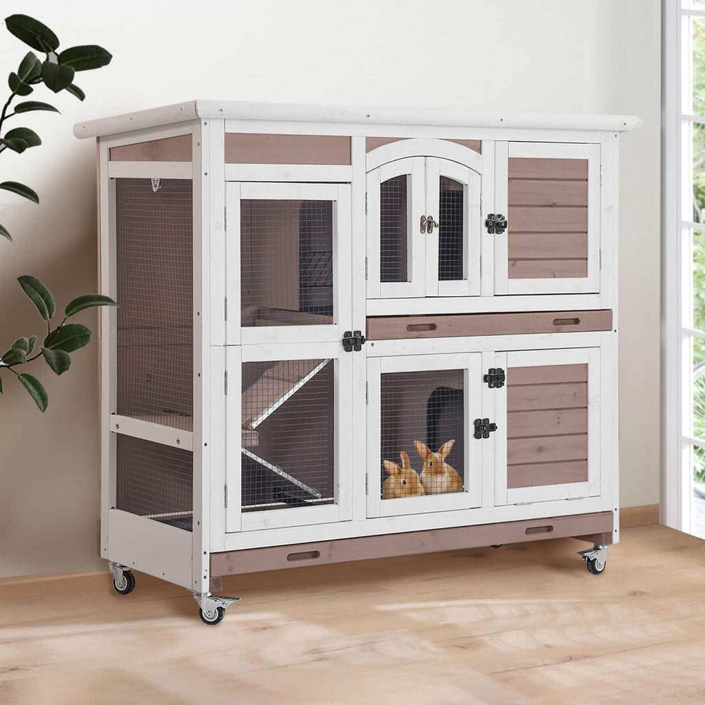 Two-Story Rabbit Hutch with Wheels L371