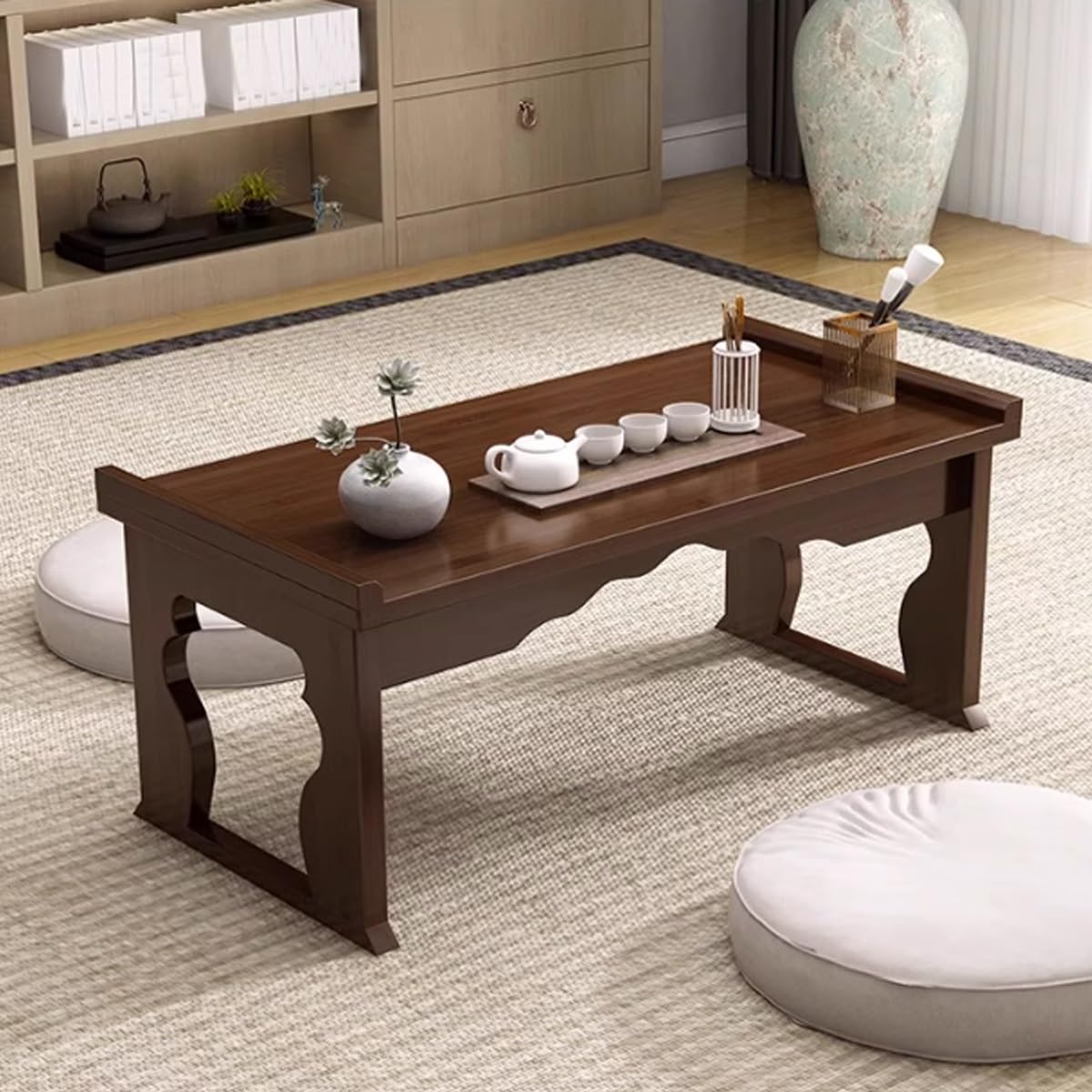 Foldable Bamboo Coffee Table with Storage S4424