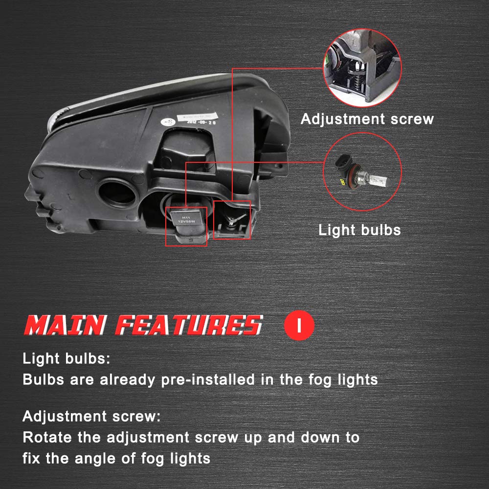 Driving Fog Lights Lamps Replacement with H11 12V 55W Halogen Bulbs & Wiring Harness Kit (Clear Lens) X261
