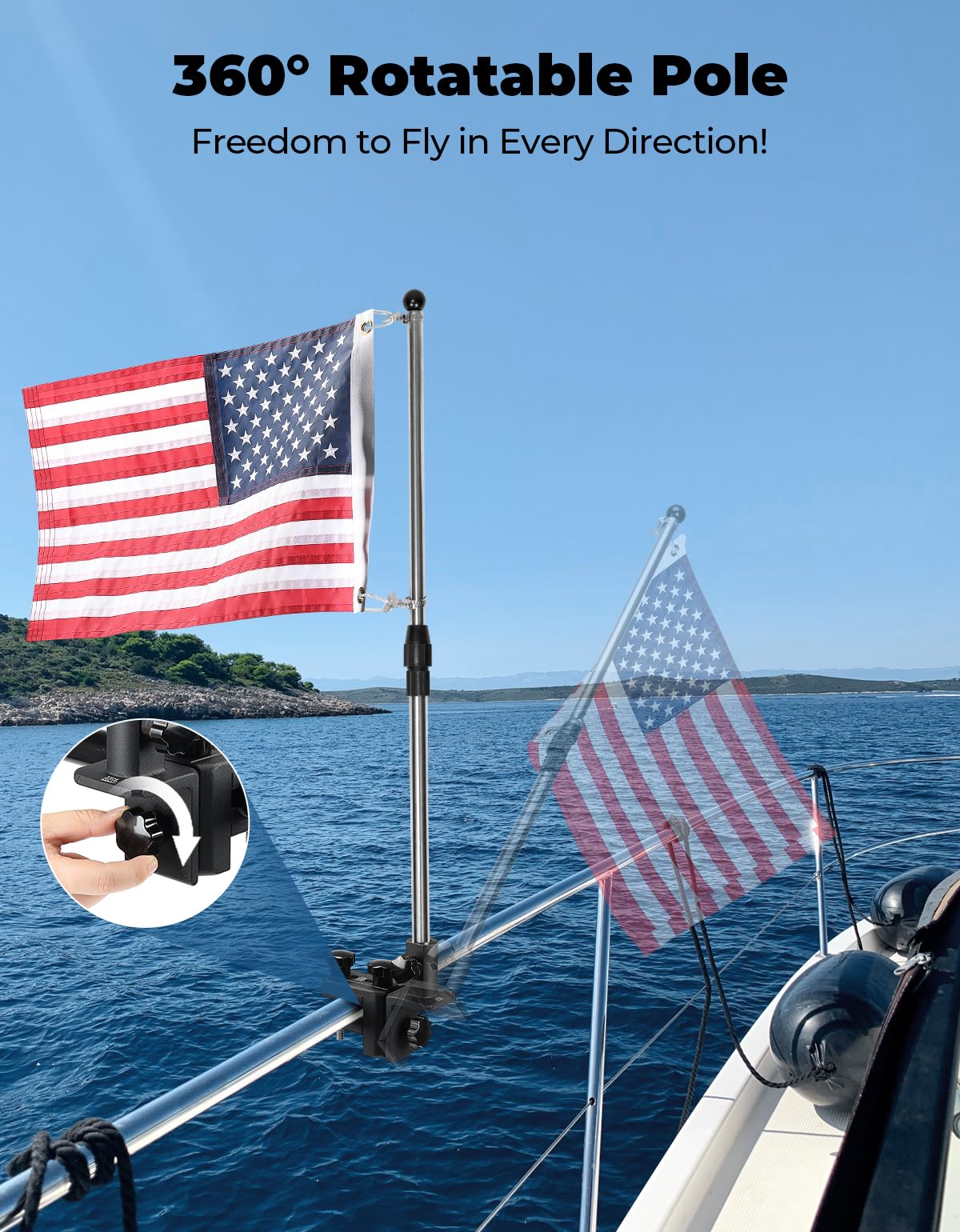 Stainless Steel 360° Rotating Boat Flag Pole Holder Z3589