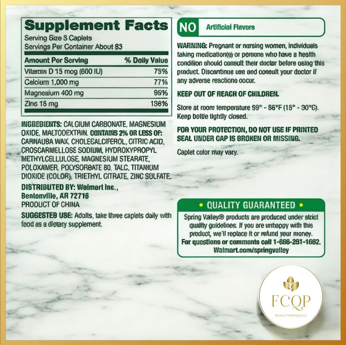Calcium Magnesium Zinc with Vitamin D3 Supplements, 250 Coated Caplets U42767