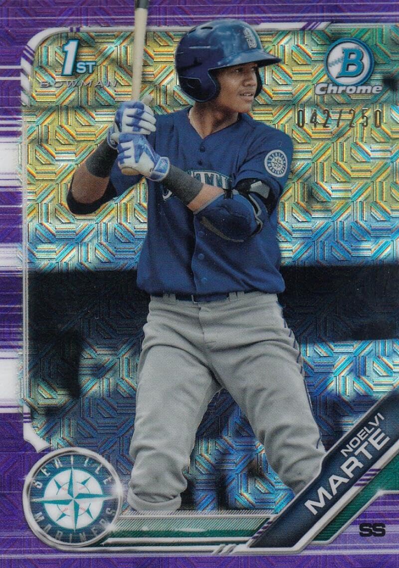 2019 Bowman Chrome Prospects Refractors Purple #BCP-97 Noelvi Marte 42/250 Baseball Trading Card E75196