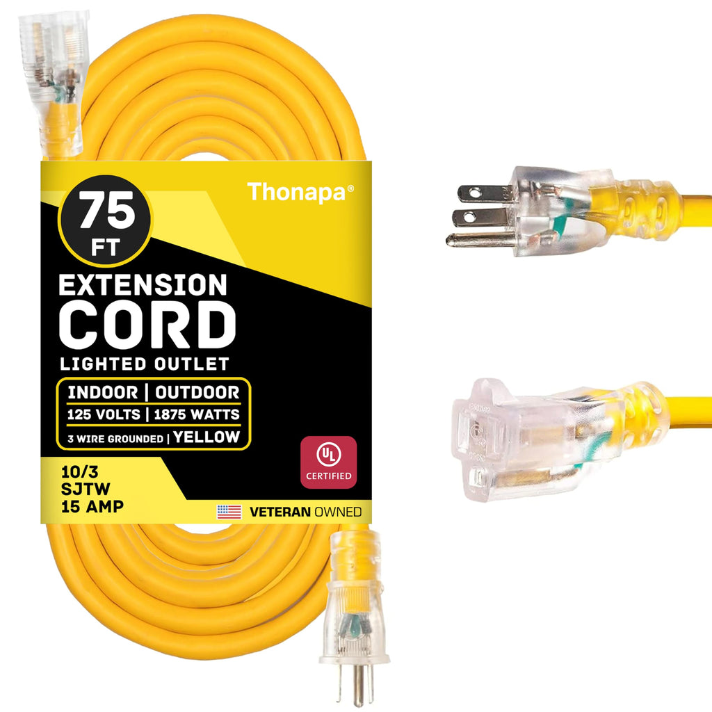 Black Oil Resistant 12 Gauge Extension Cord 100 ft and Yellow 10 Gauge Extension Cord 75 ft S865