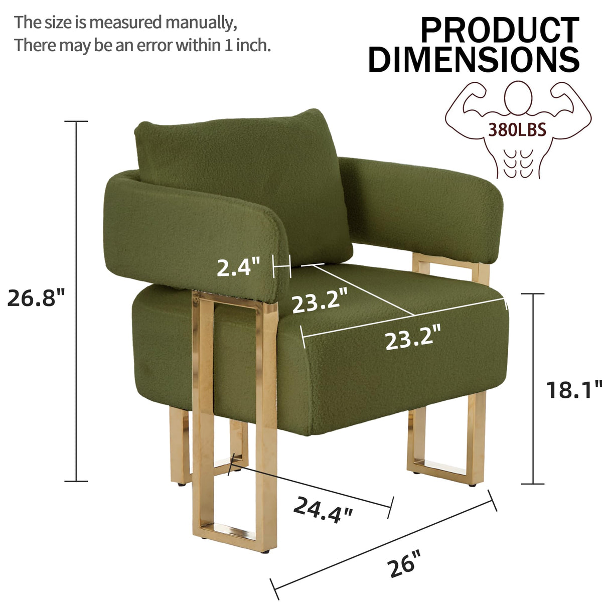 Green Teddy Upholstered Arm Chairs Set of 2 with Metal Legs R455024