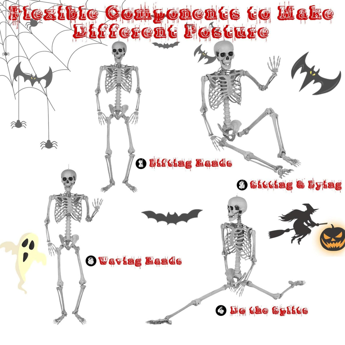 5.4Ft Posable Life Size Full Body Skeleton with Movable Joints Z989