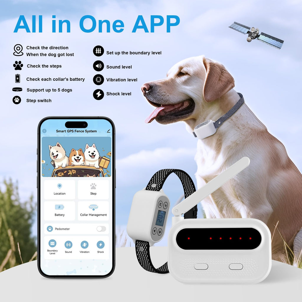 Wireless Dog Fence System with App Control, IPX7 Waterproof, up to 5 Dogs X7953