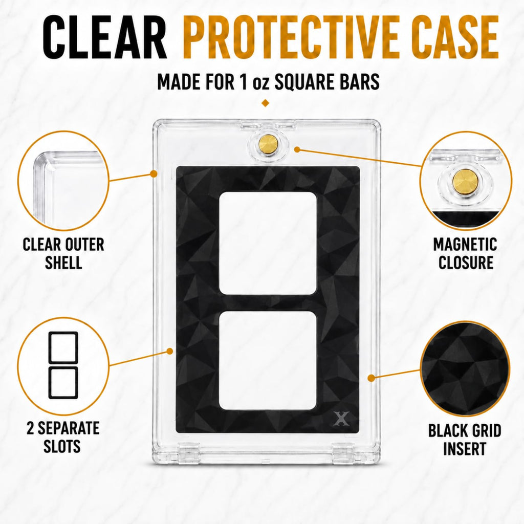 Square Bar Display Case, Magnetic One Touch Bullion Holder, 1 oz (2 Slots) N134