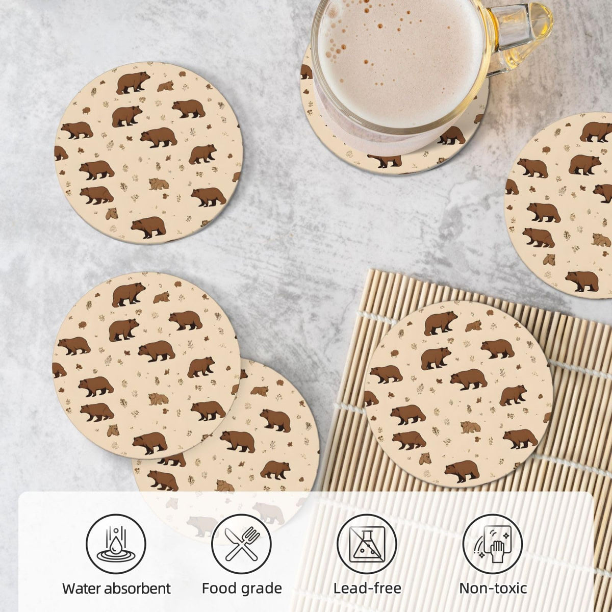 6-Piece Set of Absorbent Ceramic Coasters with Cork Backing U9160