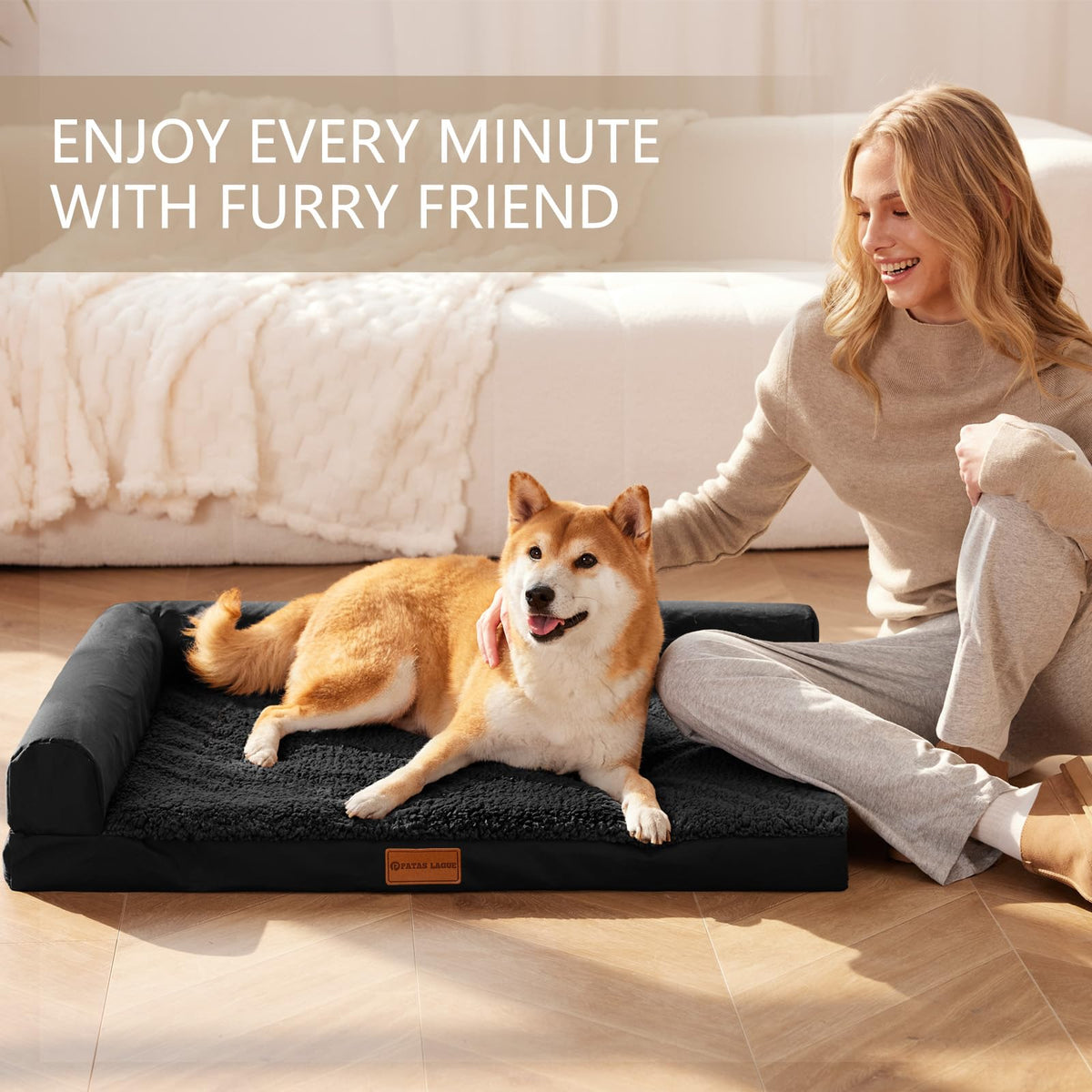 Large Washable Dog Bed 36''X24'' Black N33114