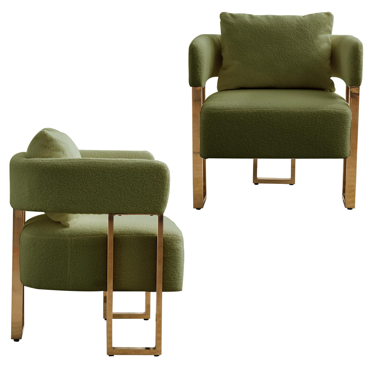 Green Teddy Upholstered Arm Chairs Set of 2 with Metal Legs R455024