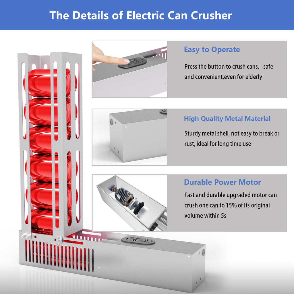 Electric Can Crusher for Recycling 8/12/16oz Cans L95942