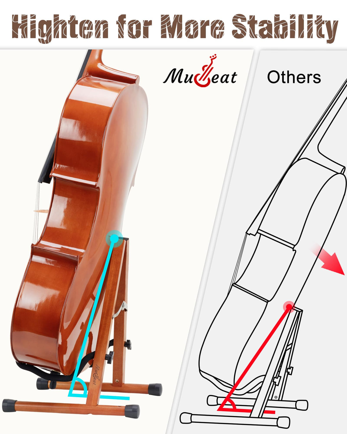 Mahogany Wood A-Shape Cello Stand with Bow Holder D29555