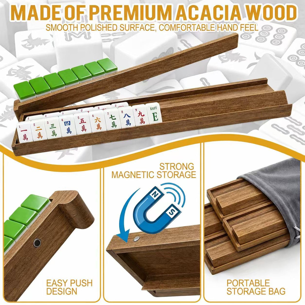 Acacia Wooden Mahjong Racks with Pushers P609712