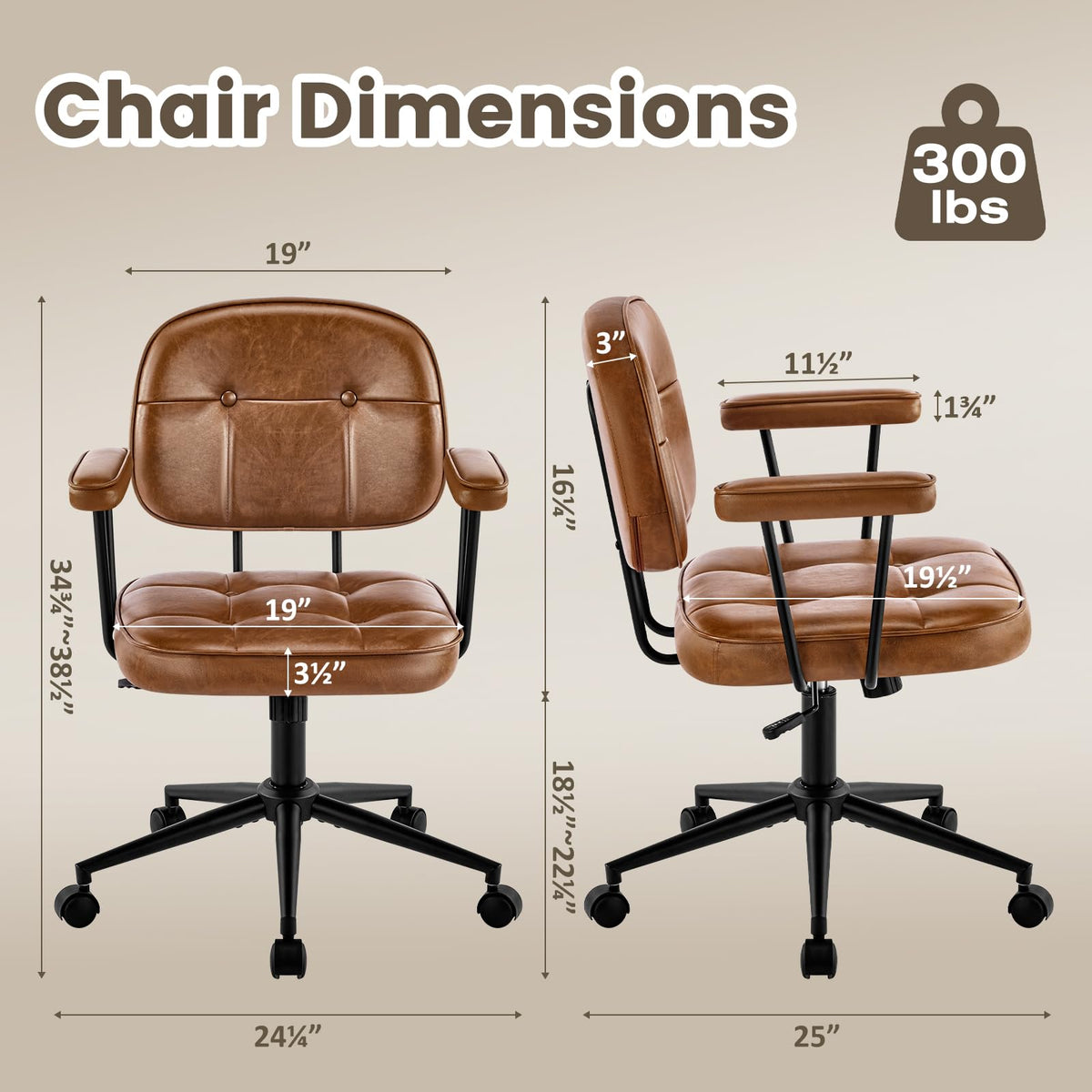 Brown Leather Office Chair with Wheels Q5719