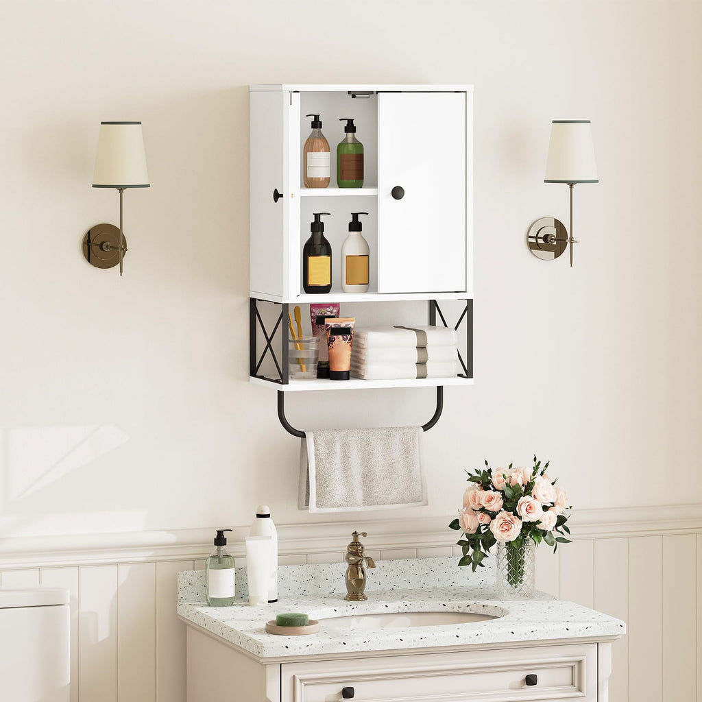 White 2 Door Wall Mounted Bathroom Cabinet with Adjustable Shelf A9814