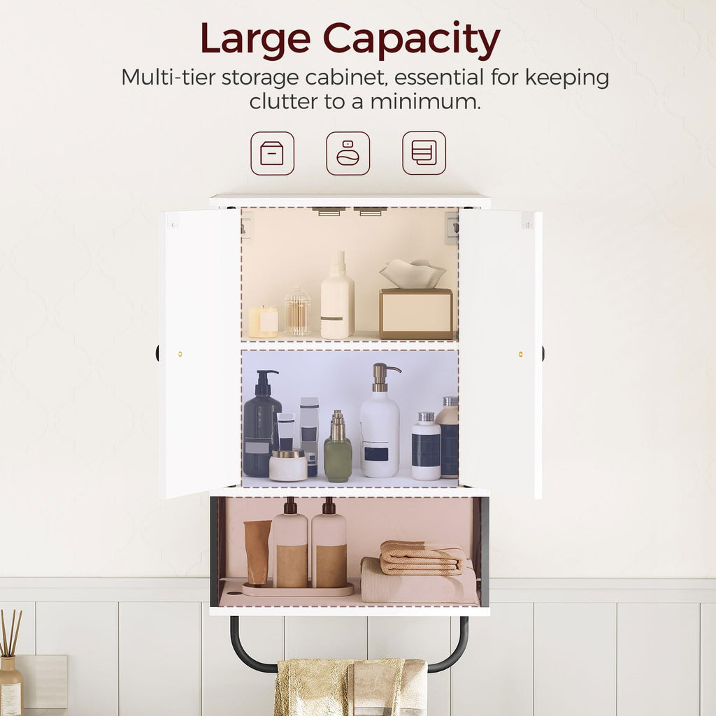 White 2 Door Wall Mounted Bathroom Cabinet with Adjustable Shelf A9814