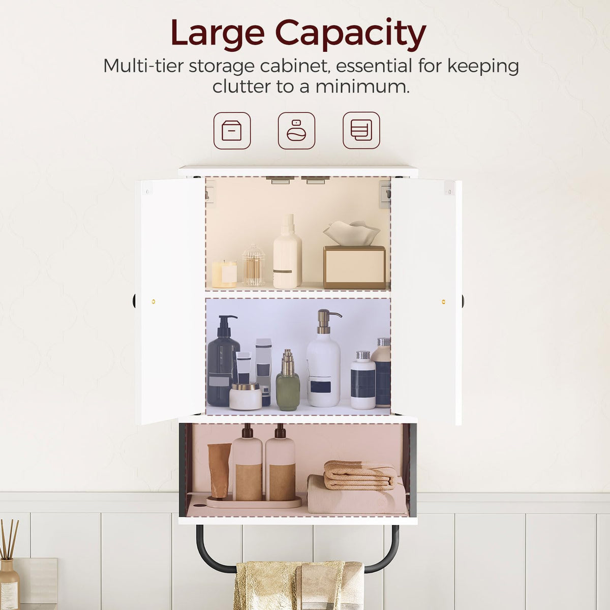 White 2 Door Wall Mounted Bathroom Cabinet with Adjustable Shelf A9814