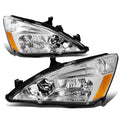 Headlights Assembly Compatible with 2003-2007 Honda Accord, Driver and Passenger Side Halogen Headlamps, Chrome Housing Amber Corner T3902