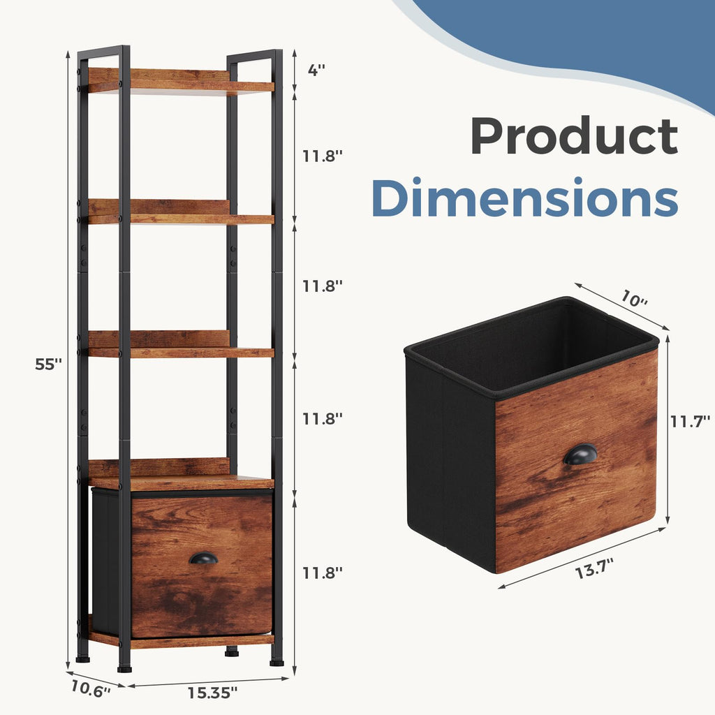 5 Tier Bookshelf with Fabric Drawer M388247