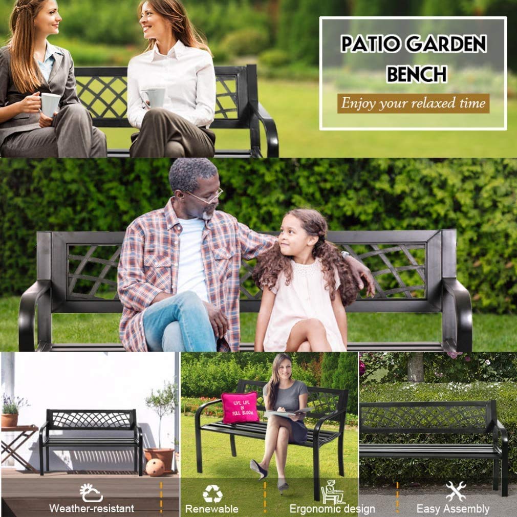45.5" Black Metal Outdoor Bench 400lbs Capacity A769356
