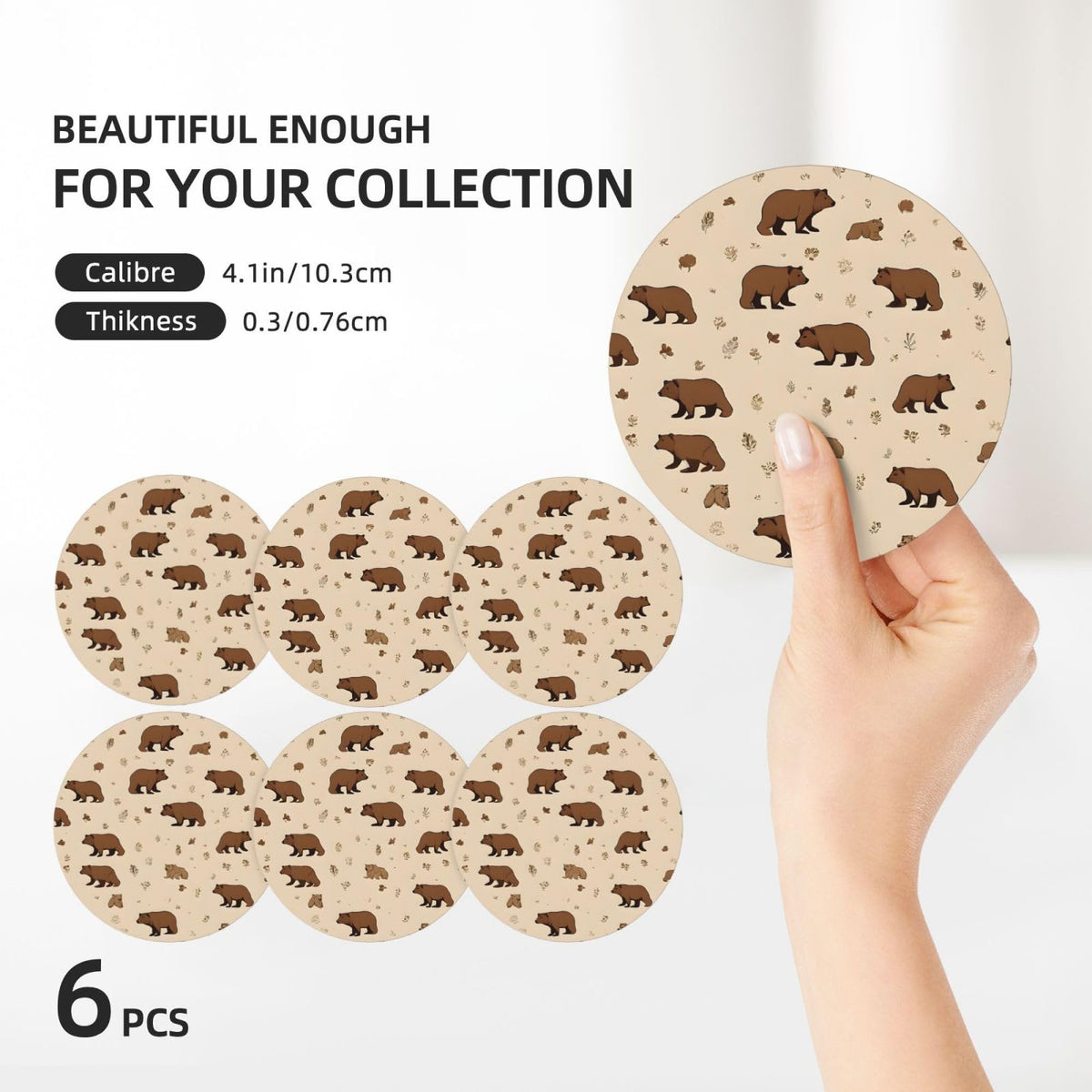 6-Piece Set of Absorbent Ceramic Coasters with Cork Backing U9160