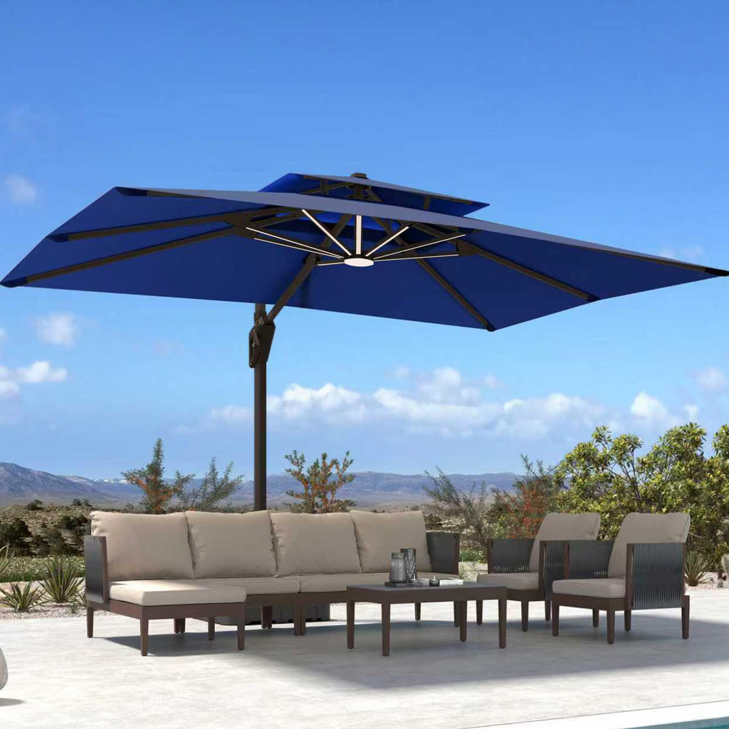 10' X 13' Patio Cantilever Umbrella with Base and LED Lights T751238