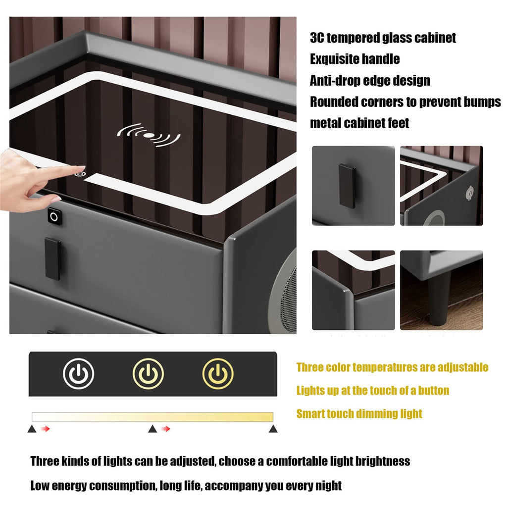 White 3 Drawer Nightstand with Wireless Charging and LED Lights L52117