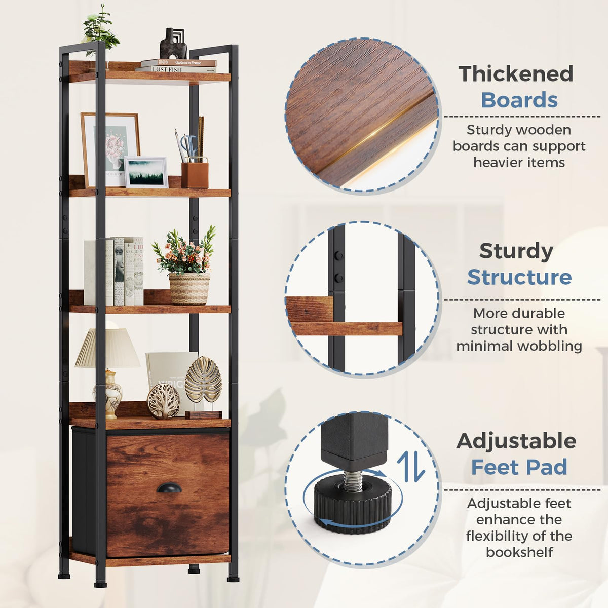 5 Tier Bookshelf with Fabric Drawer M388247