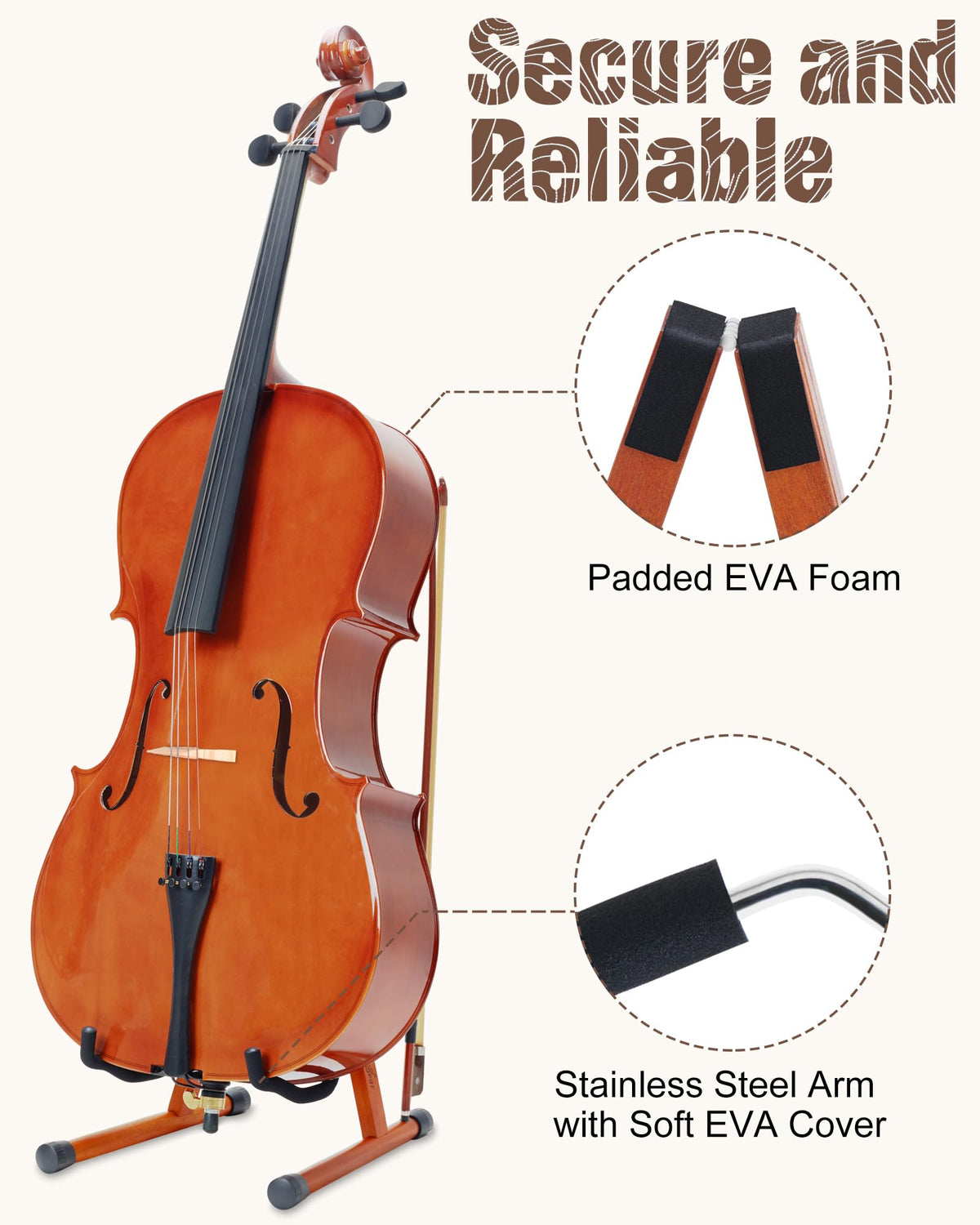 Mahogany Wood A-Shape Cello Stand with Bow Holder D29555
