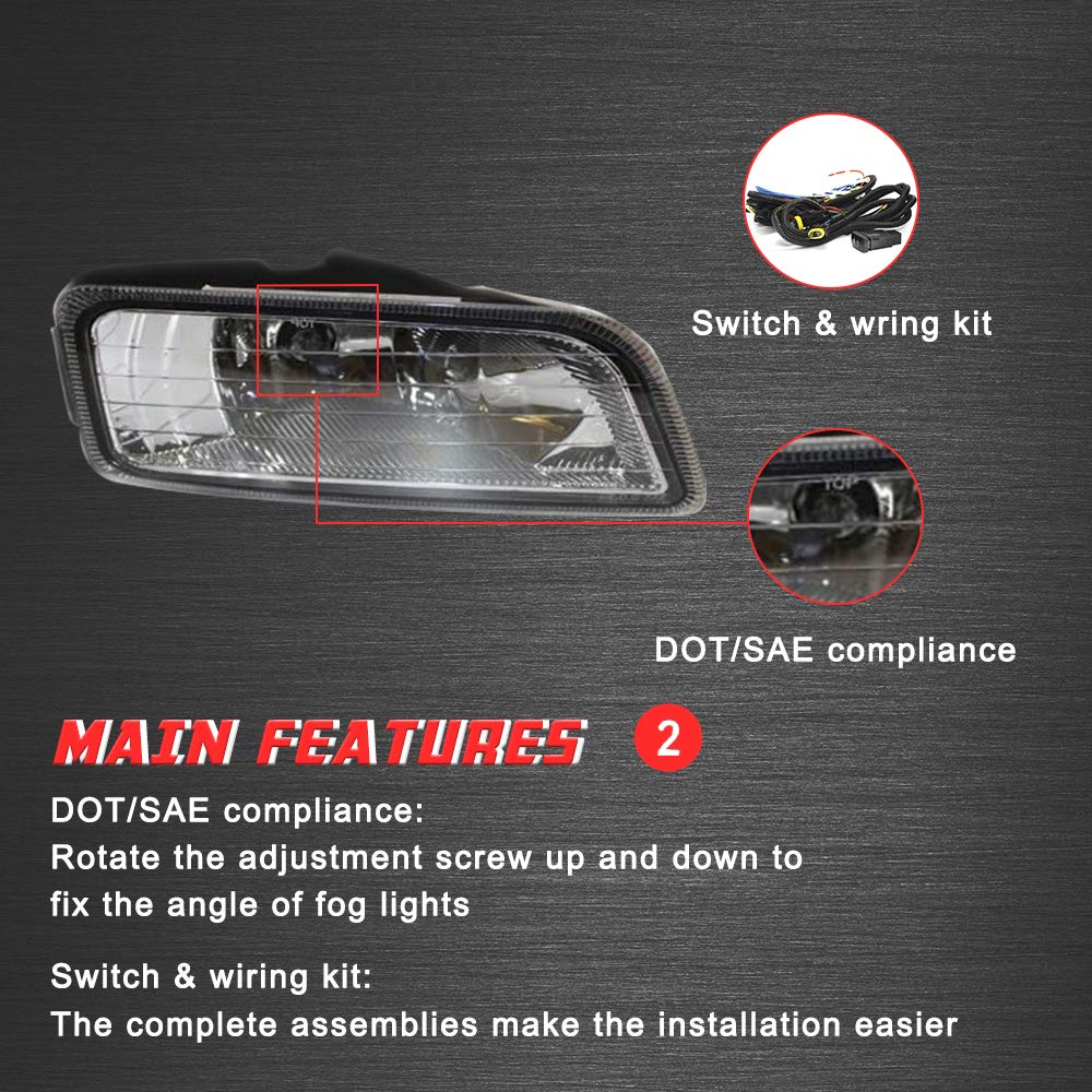 Driving Fog Lights Lamps Replacement with H11 12V 55W Halogen Bulbs & Wiring Harness Kit (Clear Lens) X261