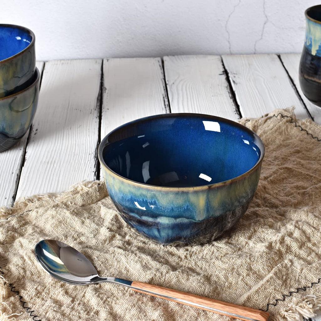 Blue Stoneware Cereal Bowls Set of 4, 26 Oz X1414