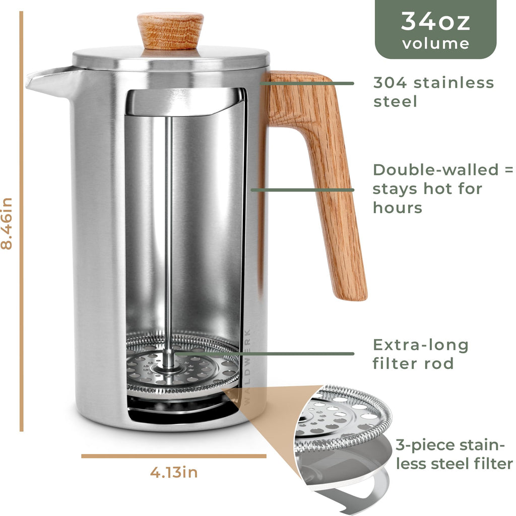 34 oz Stainless Steel Double Wall French Press B312447