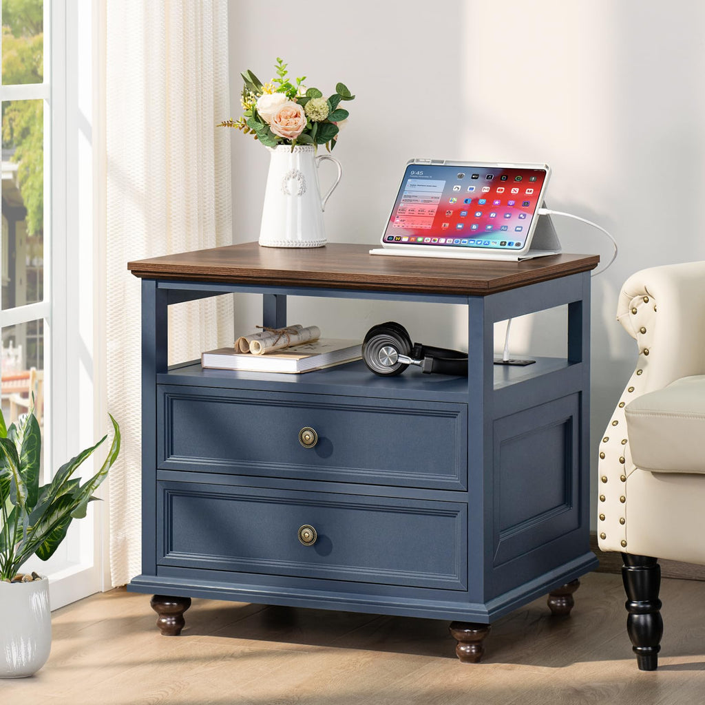 Blue 2 Drawer Wood Nightstand N77825