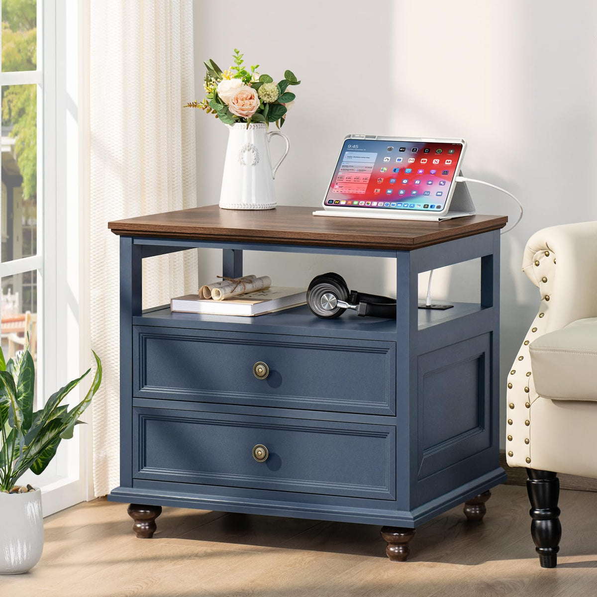 Blue 2 Drawer Wood Nightstand N77825