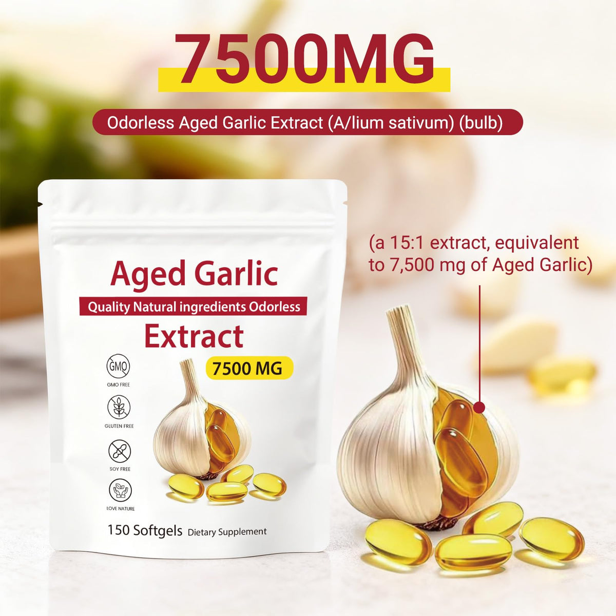 Odorless Aged Garlic Extract 7500mg Softgels Z100378