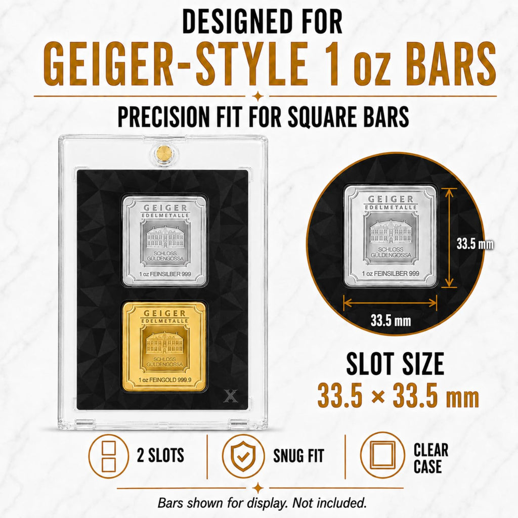 Square Bar Display Case, Magnetic One Touch Bullion Holder, 1 oz (2 Slots) N134